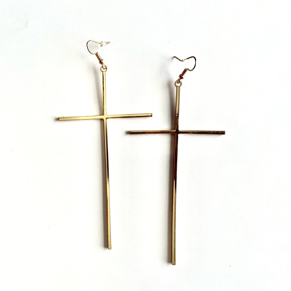 Large Gold Cross Earrings